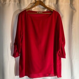 Chaus Bright Red Roll-Sleeve Boatneck Blouse